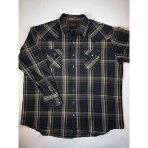 Plains Western Wear Pearl Snap Size XXLT Green Plaid Long Sleeve Shirt Tall Man